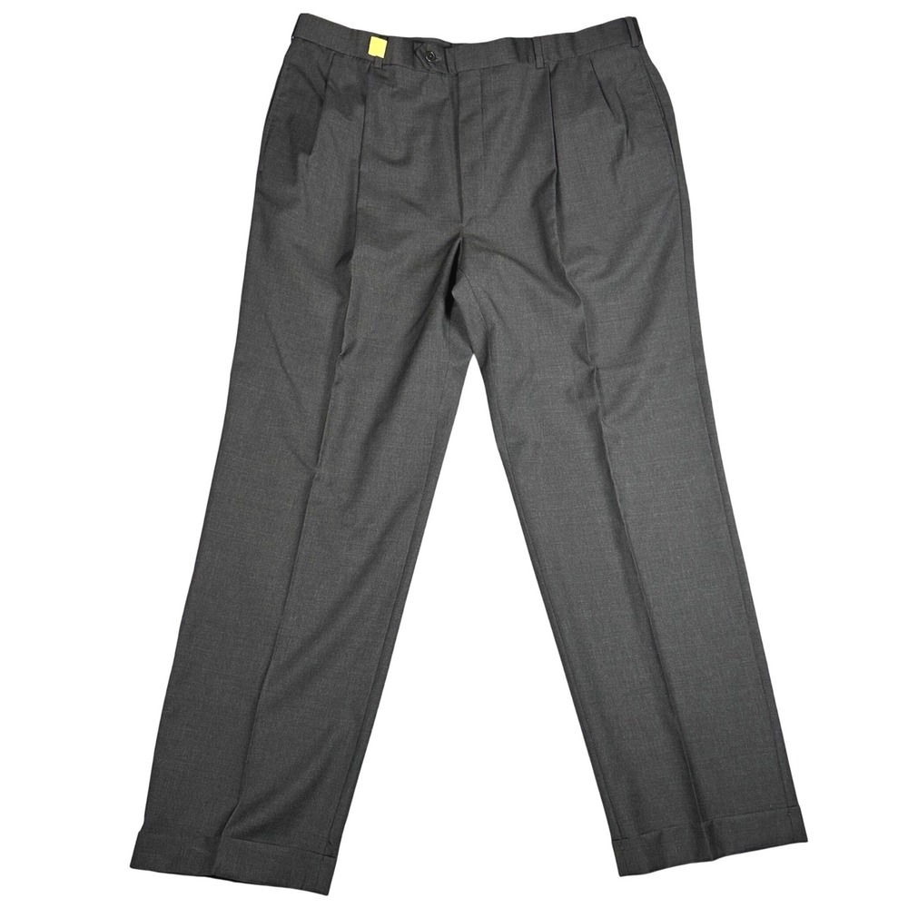 Brooks Brothers Loro Piana Wool Dress Pants Men 40x32 Gray Pleated Cuffed